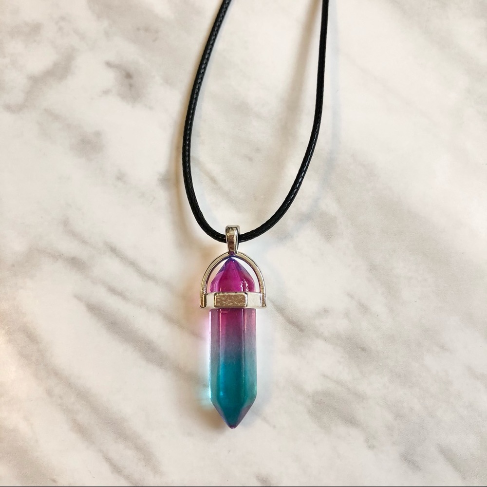 🎉 New Clear Blue & Purple Gemstone Pendant Necklace